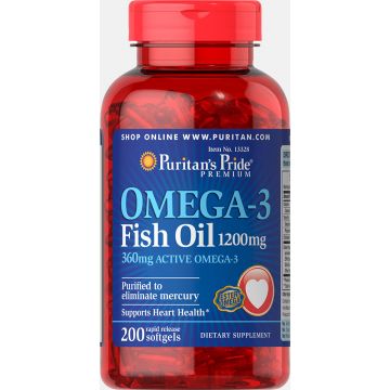 Puritan’s Pride® Omega-3 Fish Oil 1200 mg (360 mg Active Omega-3) 200 Softgels 13328