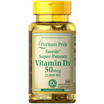 Puritan's Pride Vitamine D3 50 mcg 2000 IU 100 Softgels 17621