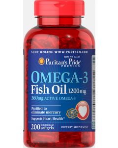 Puritan’s Pride® Omega-3 Fish Oil 1200 mg (360 mg Active Omega-3) 200 Softgels 13328